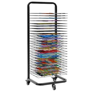 houseables art drying rack for classroom, art storage rack, 25 shelf, 15”lx18”wx45”h, locking wheels, metal, black, painting drying rack, painting rack, paint drying rack, paper drying rack for art