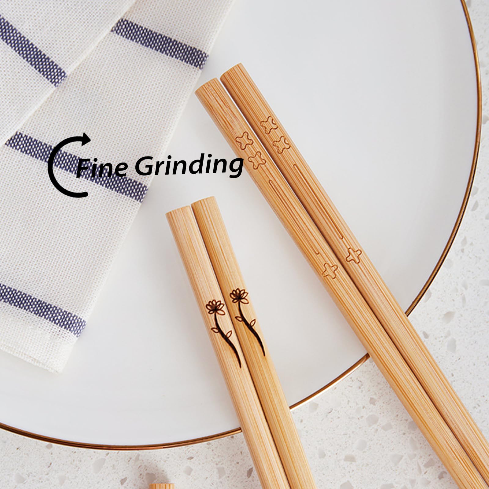 10 Pairs Chinese Traditional Style Chopsticks, Natural Bamboo Chopsticks Reusable, 9.45inch/ 24cm Non-slip Chopsticks For Restaurant Eating Cooking, Lightweight Healthy Chopstick, Rabbit