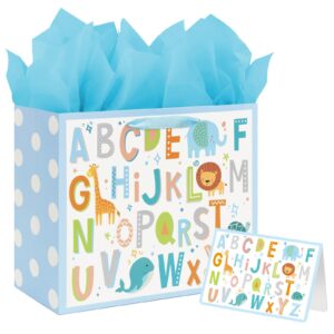 13" large baby boy gift bag with tissue paper and greeting card for baby shower birthday (abc alphabet animal)