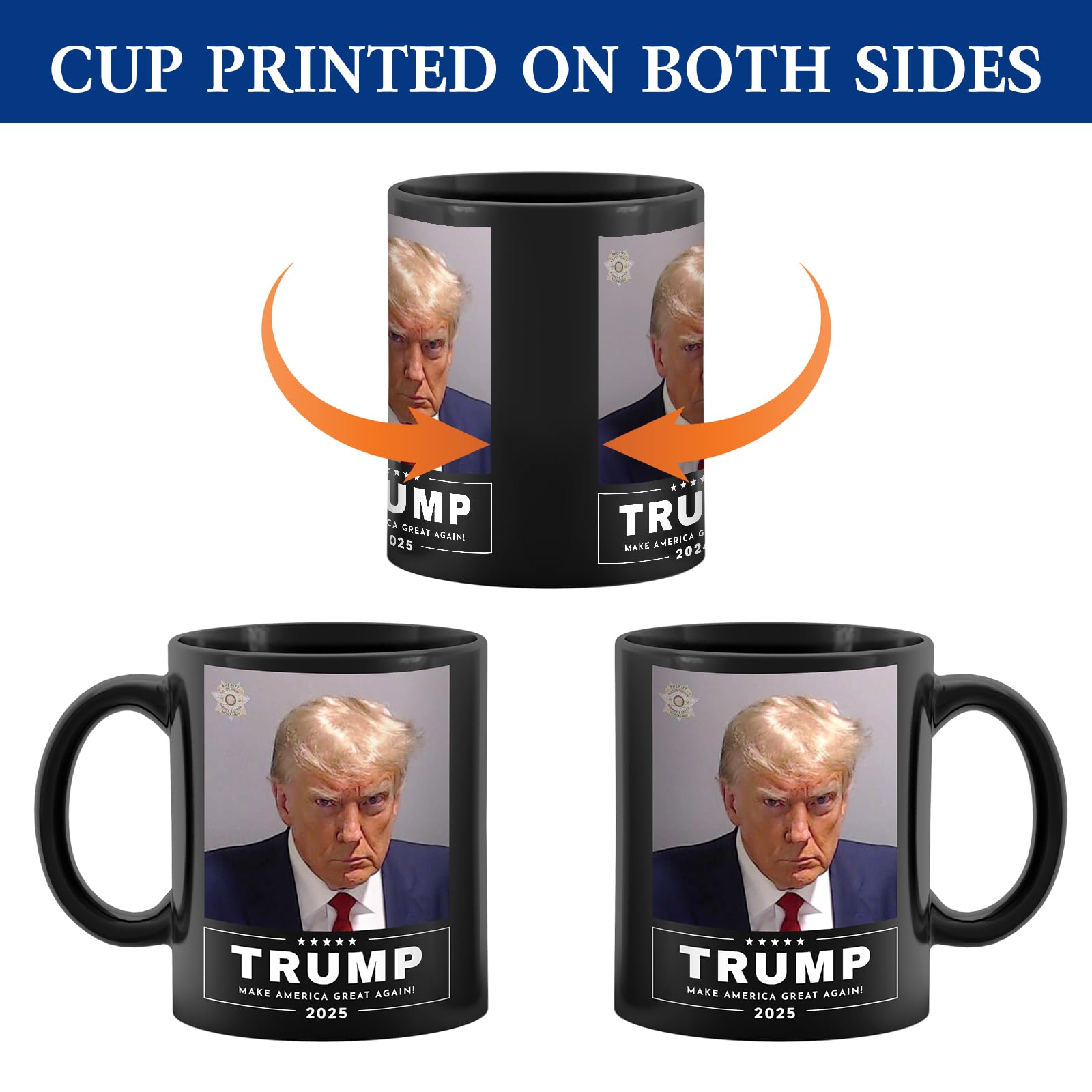 2025 Trump Mug, Black Double Sided Printing Trump Coffee Mugs with Handle for Home Office Daily Drink, Trump Coffee Cup for Brother Father Family Friends