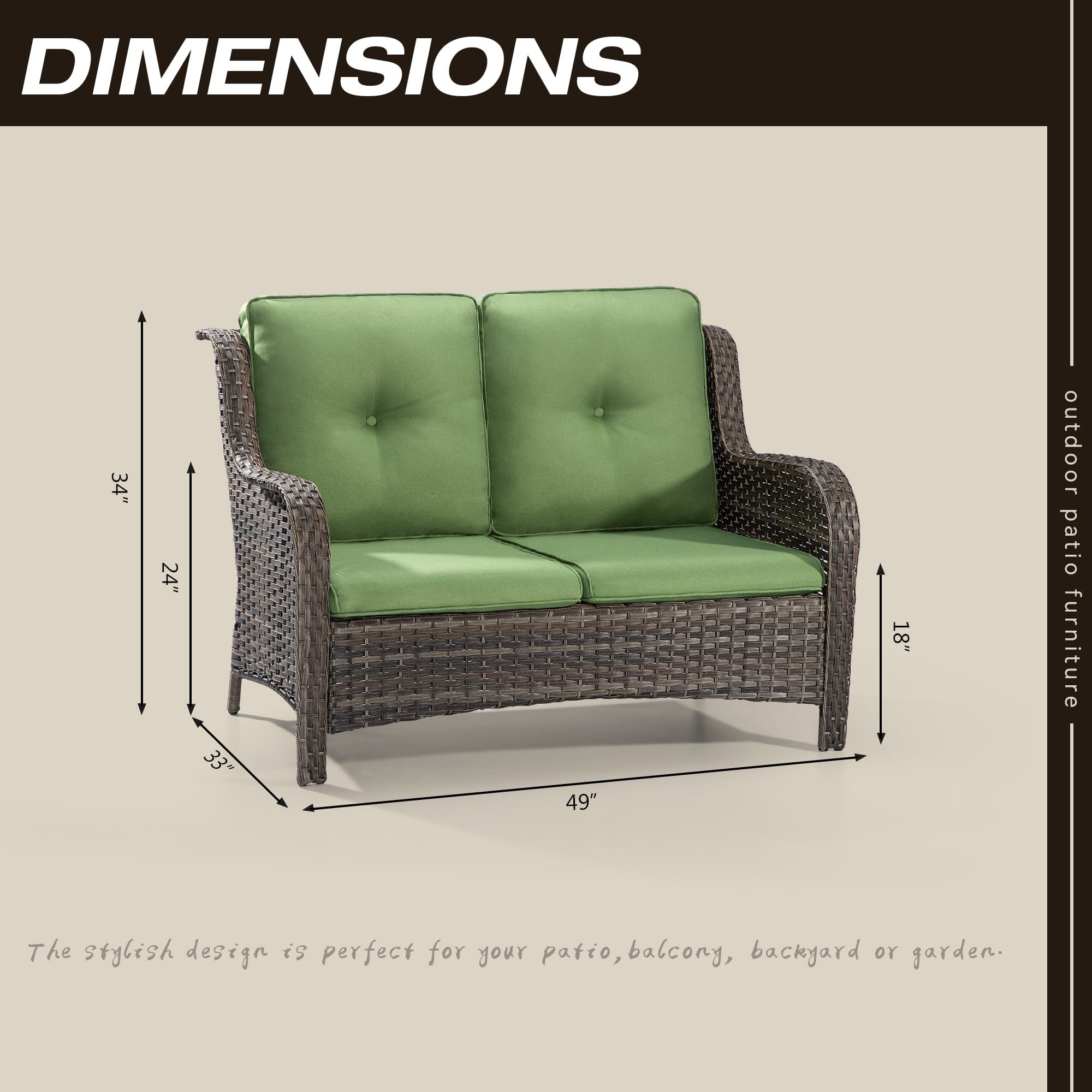 MeetLeisure Outdoor Patio Wicker Loveseat Sofa - 2-Seater Rattan Sofa for Outside Patio Garden with Deep Seating and Olefin Cushions(Mixed Grey/Green)