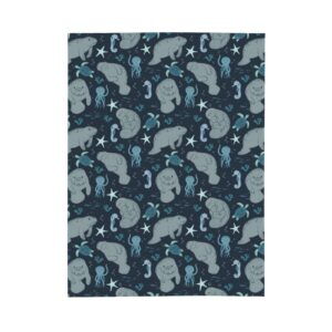 Manatees Throw Blanket Lightweight Warm Flannel Fleece Blankets Cozy Soft Blanket Gifts for Women Men Girls Boys 50"x40"