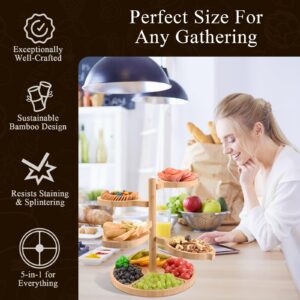 Cheese Boards Charcuterie Gift Bamboo: 5-in-1 360° Rotation Unique Serving Platters for Housewarming Wedding Party Holiday Birthday Gift Easy Setup - UTCG U2