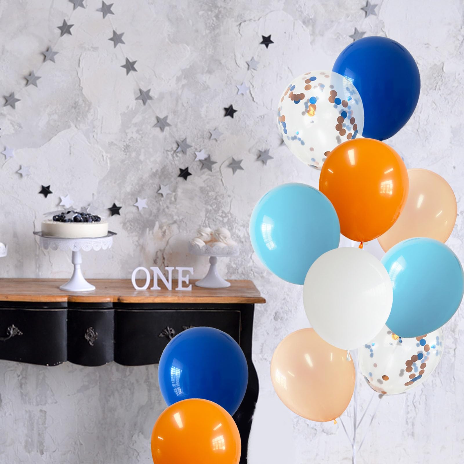 ANSOMO Blue and Orange Latex Balloons 12 Inch 60 Pcs Navy Dark Light Blue White Burnt Pastel Orange Confetti Wedding Party Decorations Birthday Bridal Baby Shower Décor Supplies Kids Boys Girls