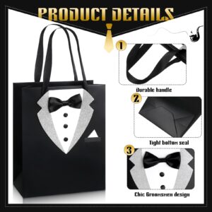 Chuangdi 8 Pcs Groomsmen Gift Bags with 3D Tuxedo Design 8 x 4.5 x 10 Inch with Handle Groomsmen Paper Gift Bags for Wedding Bachelor Birthday Party Favor Anniversary Supplies(Silver)