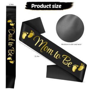 2pcs Mom to be and Dad to be Baby Shower Sash，Black Satin with Gold Letters Sash for New Mom Dad Baby Shower Party Gender Reveal Supplies Decorations