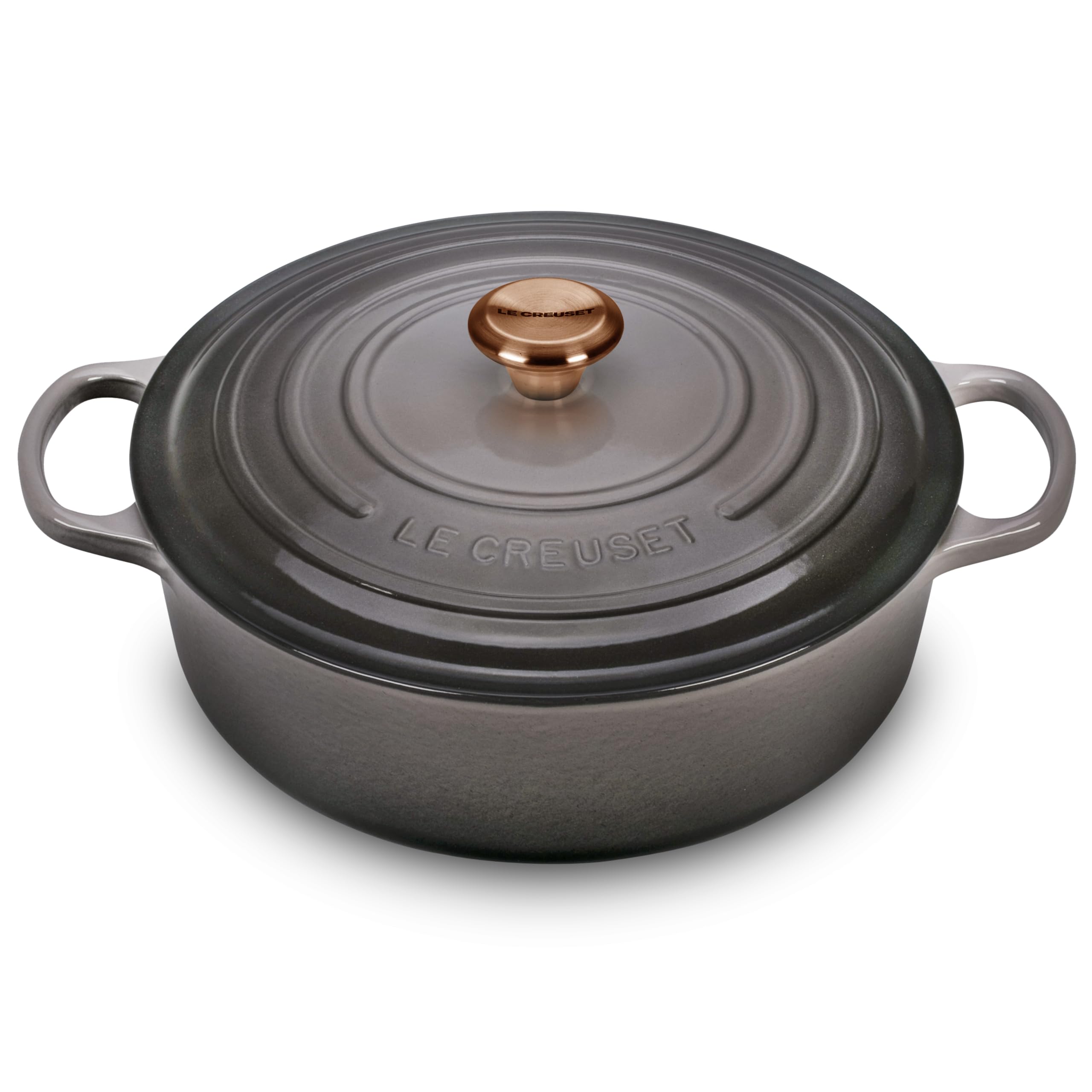 Le Creuset Signature 6.75-quart Round Wide Oven with Copper Knob - Enameled Cast Iron (Oyster)