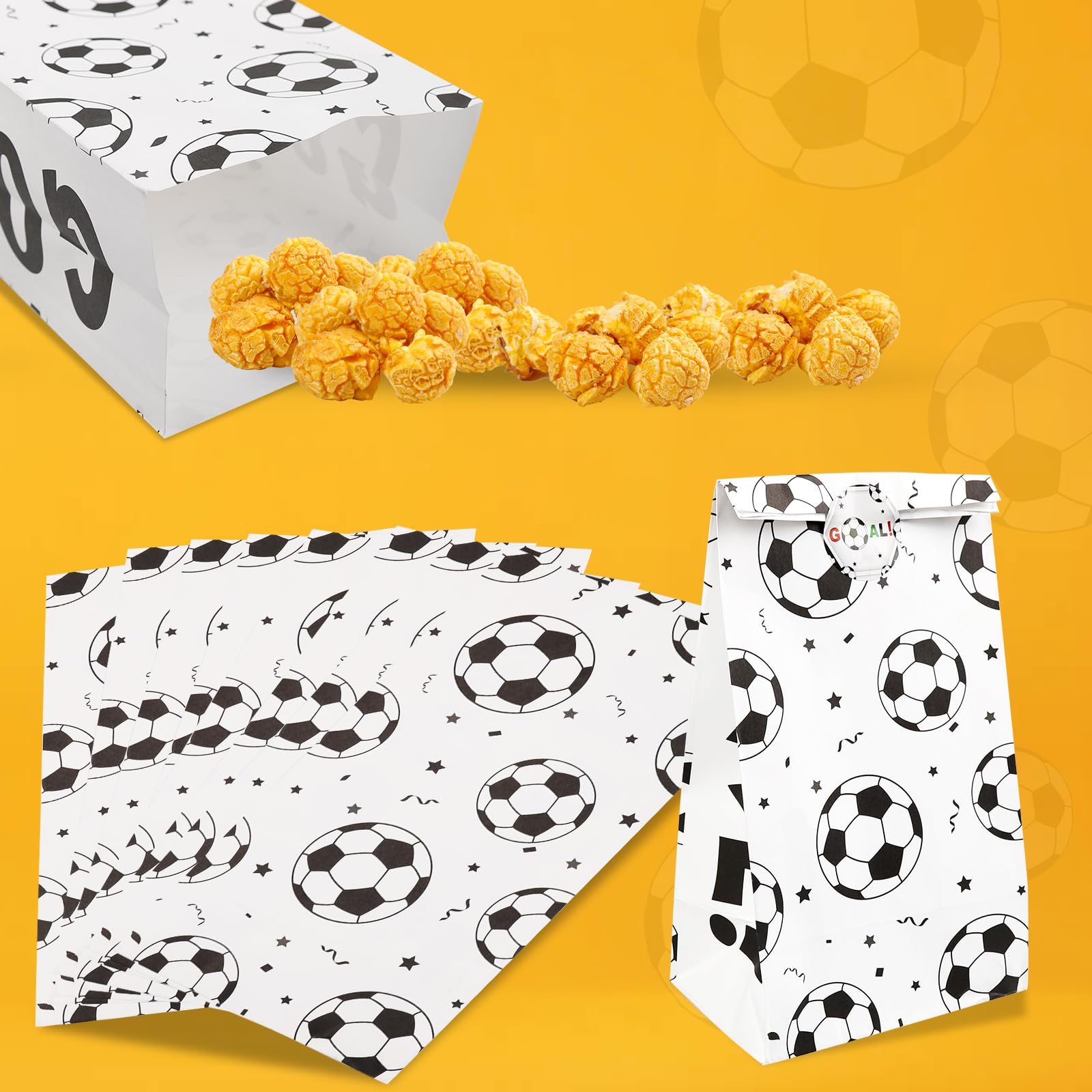 BLMHTWO 12 Pack Soccer Paper Bags Soccer Snack Bags with Stickers, Soccer Bags for Treats Soccer Gift Bags for Kids Party Favors Birthday Party Supplies