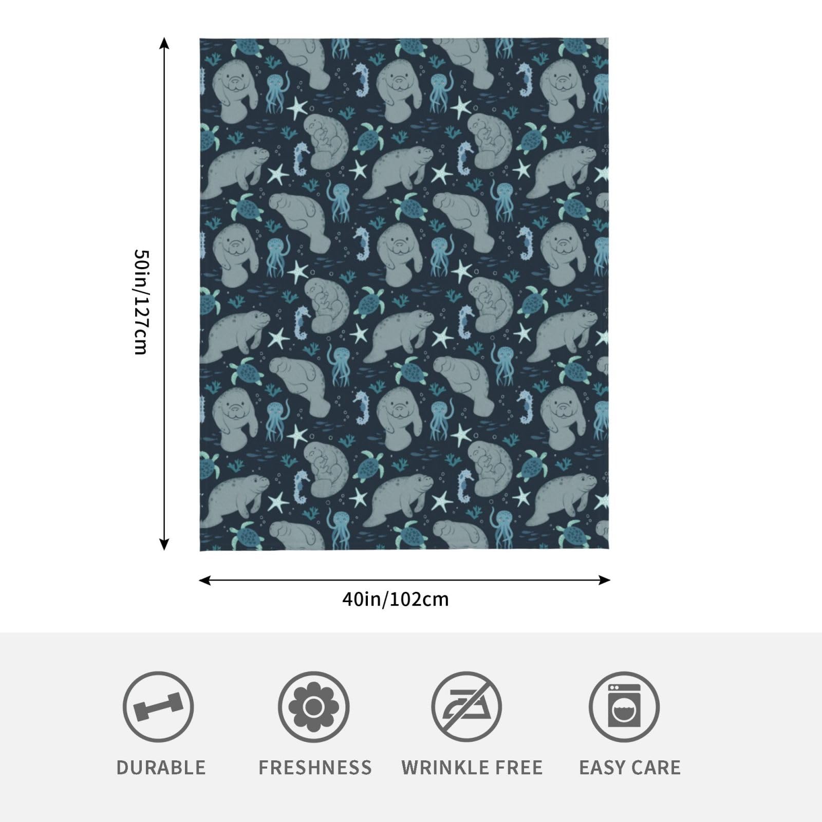 Manatees Throw Blanket Lightweight Warm Flannel Fleece Blankets Cozy Soft Blanket Gifts for Women Men Girls Boys 50"x40"