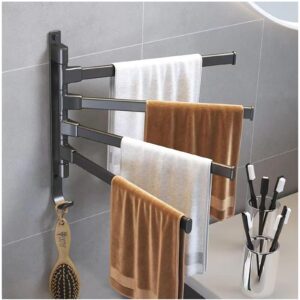 4-pole 180 ° rotatable towel bar, aluminum alloy swing arm bath towel bars bathroom towel rack, swing hook towel rack storage rack, bathroom wall mounted towel storage rack, silver gray