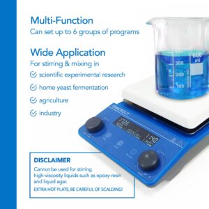 Microlit 5.9 in 300°C/572°F Digital Hotplate Magnetic Stirrer Hot Plate Ceramic Coated,100-1600rpm, Stand Stir Bar | Temp Probe Sensor Stir Bars Included Heated Stirring Plate with Memory Function