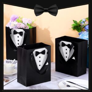 Chuangdi 8 Pcs Groomsmen Gift Bags with 3D Tuxedo Design 8 x 4.5 x 10 Inch with Handle Groomsmen Paper Gift Bags for Wedding Bachelor Birthday Party Favor Anniversary Supplies(Silver)