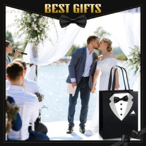 Chuangdi 8 Pcs Groomsmen Gift Bags with 3D Tuxedo Design 8 x 4.5 x 10 Inch with Handle Groomsmen Paper Gift Bags for Wedding Bachelor Birthday Party Favor Anniversary Supplies(Silver)