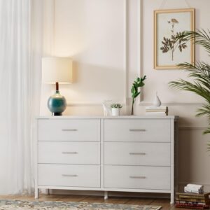 BOLUO White Dresser for Bedroom 6 Drawer, Wide Dresser TV Stand for 50" TV Dressers & Chests of Drawers Fabric Dresser for Closet Modern