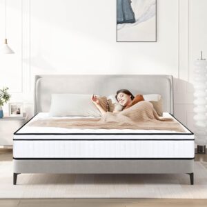 King Mattress,12 Inch King Size Mattress,Hybrid Mattress King In a Box,Individually Pocketed Innerspring,Fiberglass-Free Mattress,Medium Firm CertiPUR-US Certified,120 Nights Risk-Free Trial,White