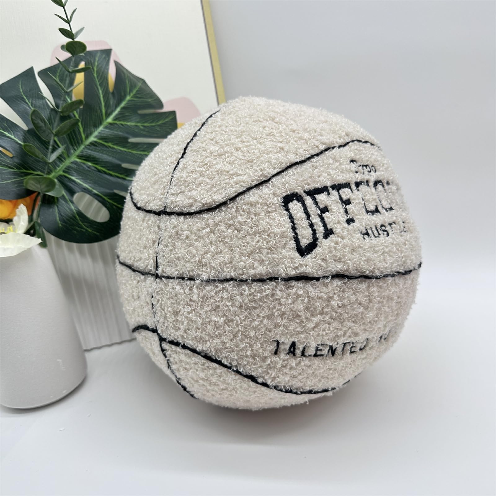 9.84inch Cute Offcourt Basketball Pillow,Durable Stuffed Sport Basketball Plush Toys,Game Lovers Fans Decoration Gift (beige)