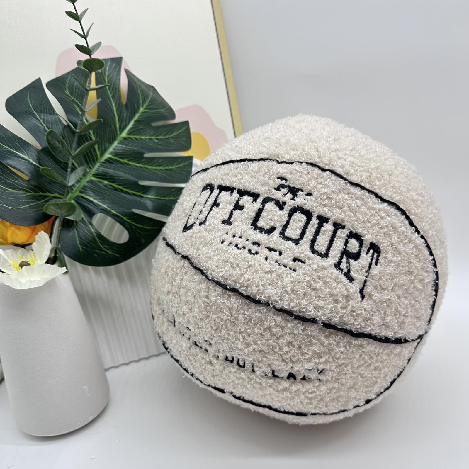 9.84inch Cute Offcourt Basketball Pillow,Durable Stuffed Sport Basketball Plush Toys,Game Lovers Fans Decoration Gift (beige)