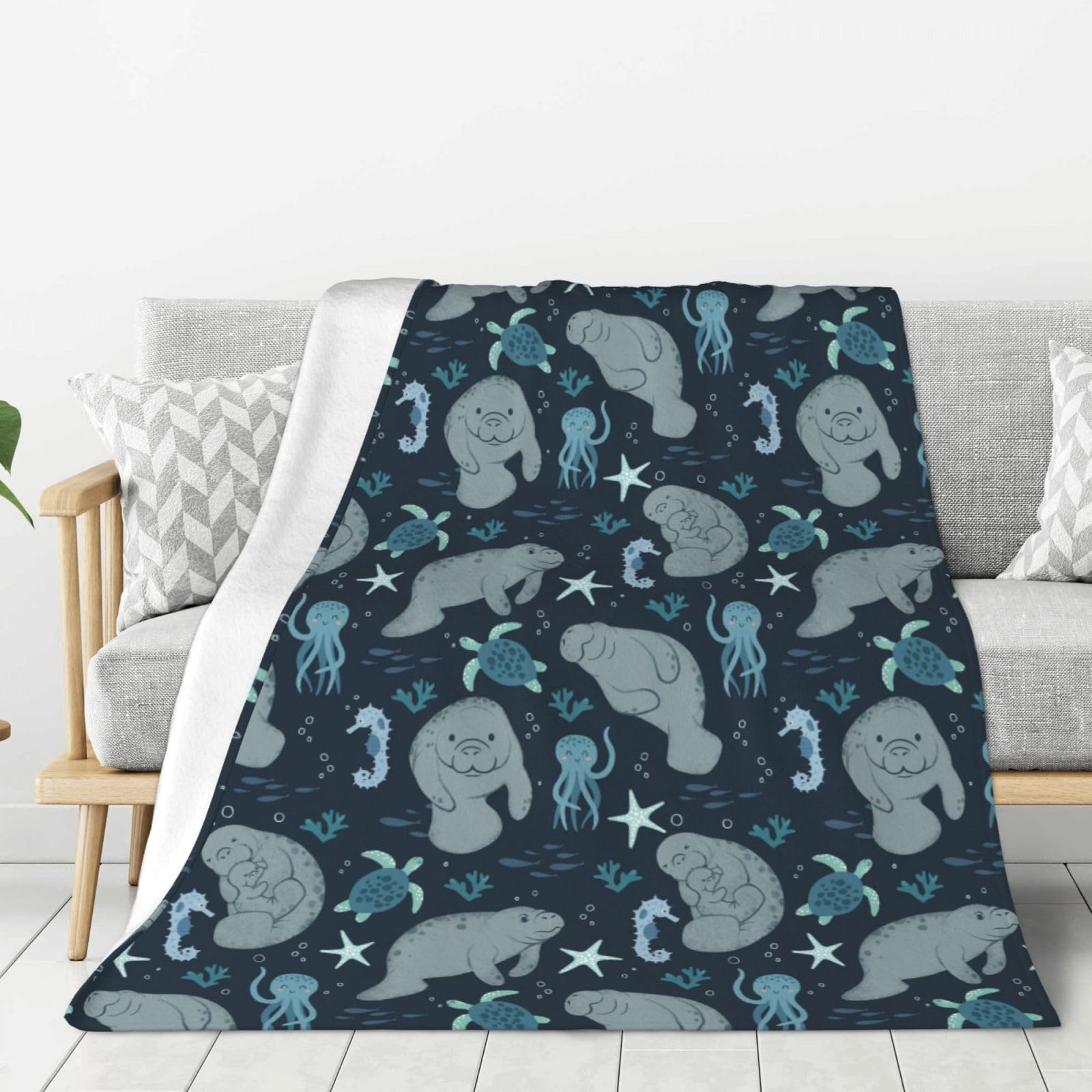 Manatees Throw Blanket Lightweight Warm Flannel Fleece Blankets Cozy Soft Blanket Gifts for Women Men Girls Boys 50"x40"