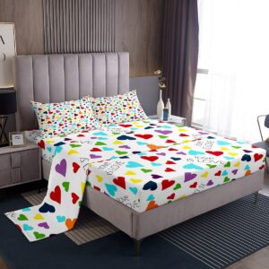 jejeloiu kids heart love sheet set king size geometric love pattern bed sheets set romantic sheets with deep pocket fitted sheet valentine's day colorful bedding set with 2 pillow case