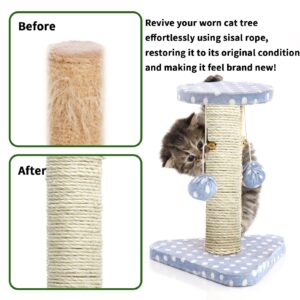 White Sisal Rope 3mm by 164-Feet for Cat Scratching Post Tree Tower Replacement Repair and Replace, DIY Hemp Twine Rope for Kittens Shelves Furniture Window Bed Perch House Climbing, 3mm by 50m