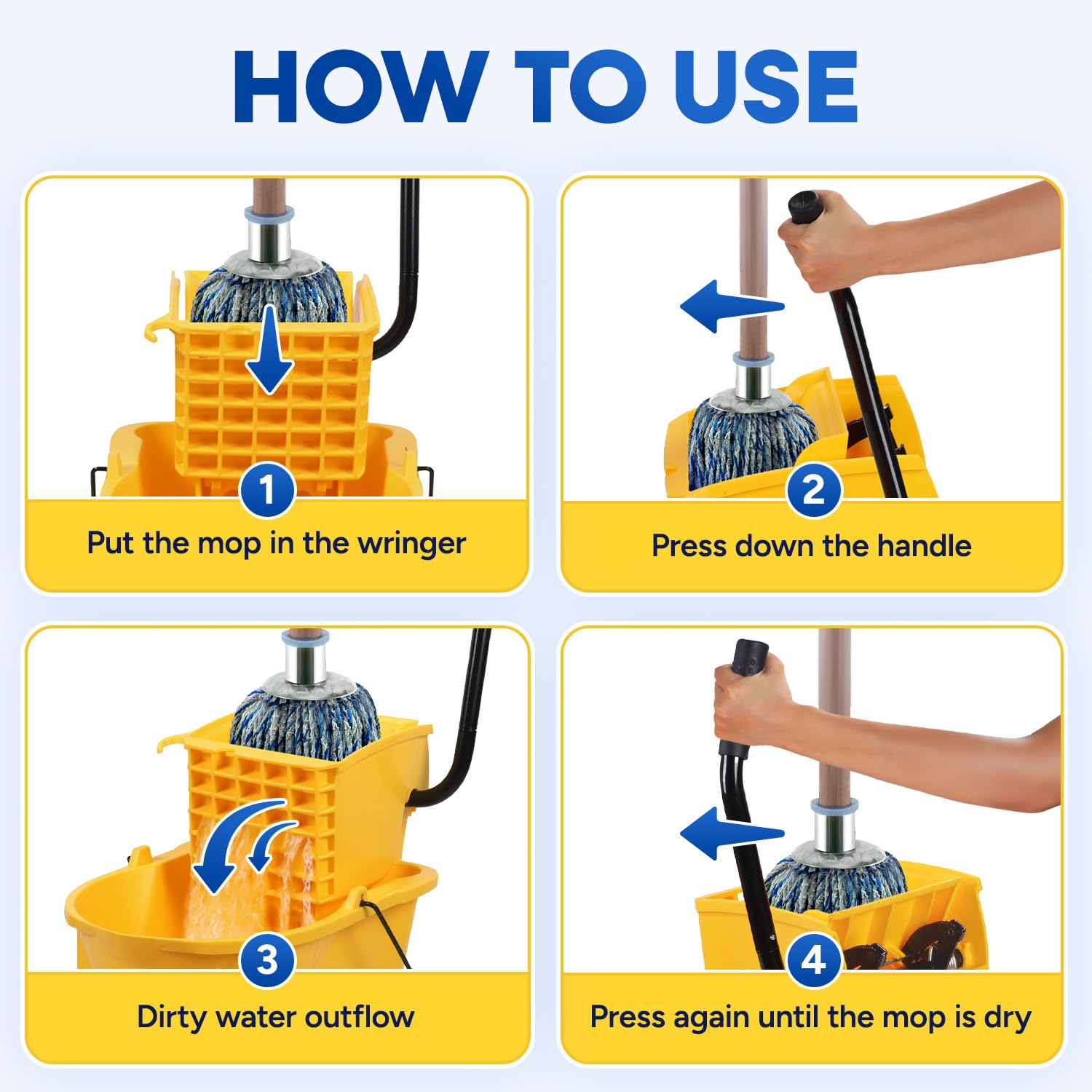 35-Quart Yellow Side-Press Mop Bucket and Wringer Combo on Wheels for Commercial Use Perfect for Professional Industrial Business Household