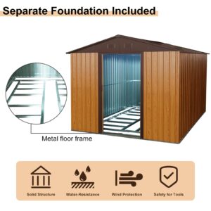 Lovtimber 10x8 FT Outdoor Storage Shed, Garden Tool House with Metal Floor Base, Double Sliding Doors, Air Vents, Storage Clearance for Backyard, Patio, Garage, Lawn, Coffee