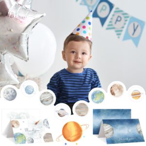 Geyoga 48 Pcs Space Thank You Cards with 48 Envelopes 48 Stickers First Trip Around the Sun Blank Cards Galaxy Planet Greeting Card Stars Moon Gratitude Cards for Baby Shower Birthday Christmas Gift