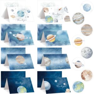 geyoga 48 pcs space thank you cards with 48 envelopes 48 stickers first trip around the sun blank cards galaxy planet greeting card stars moon gratitude cards for baby shower birthday christmas gift