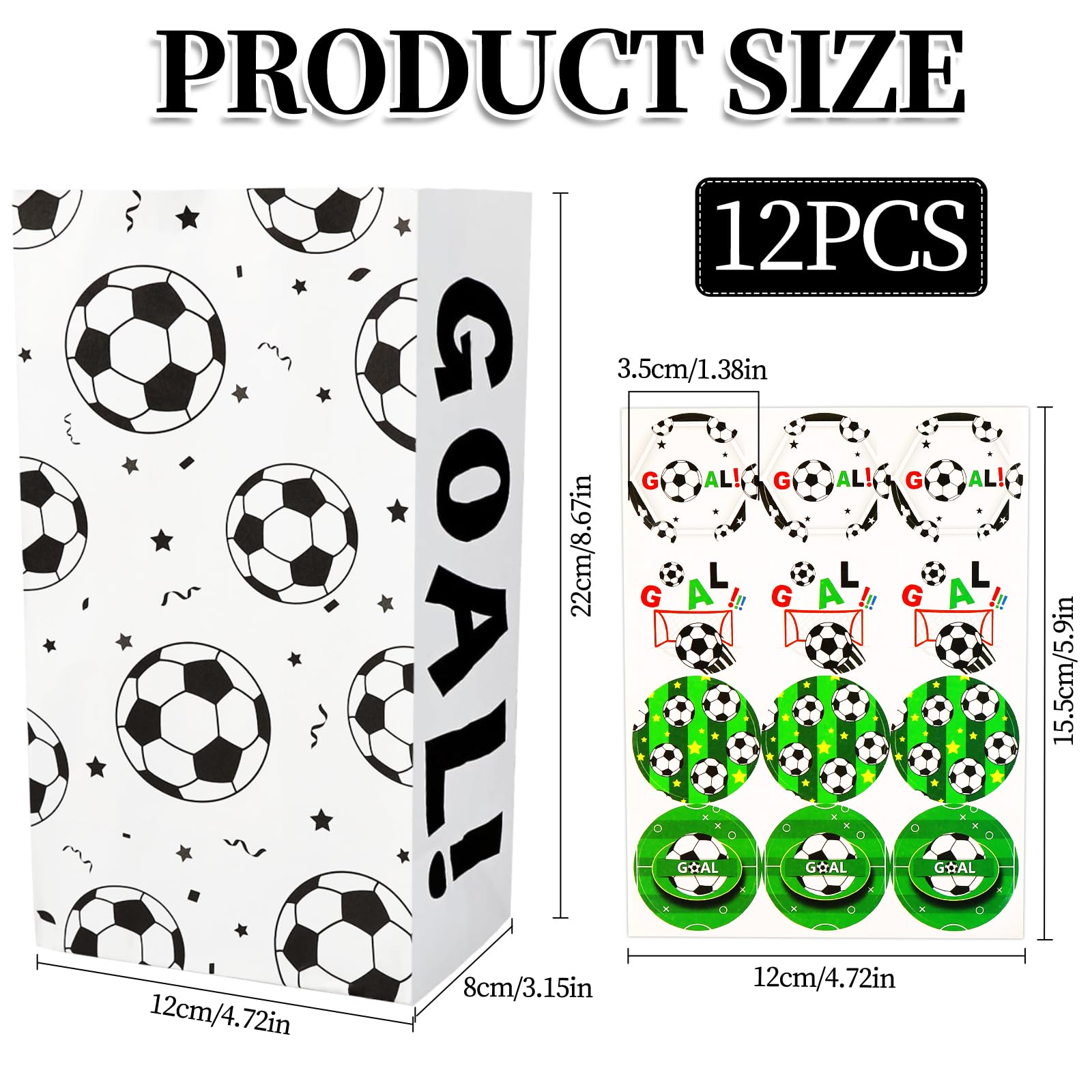 BLMHTWO 12 Pack Soccer Paper Bags Soccer Snack Bags with Stickers, Soccer Bags for Treats Soccer Gift Bags for Kids Party Favors Birthday Party Supplies