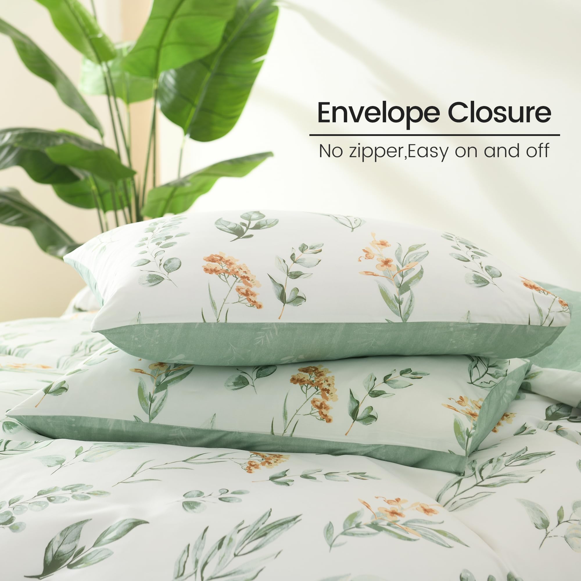 Reversible Floral Duvet Cover Set Queen Size with Button Closure, Corner Ties,1 Queen Duvet Cover 90"x90"&2 Pillowcases 20"x26"