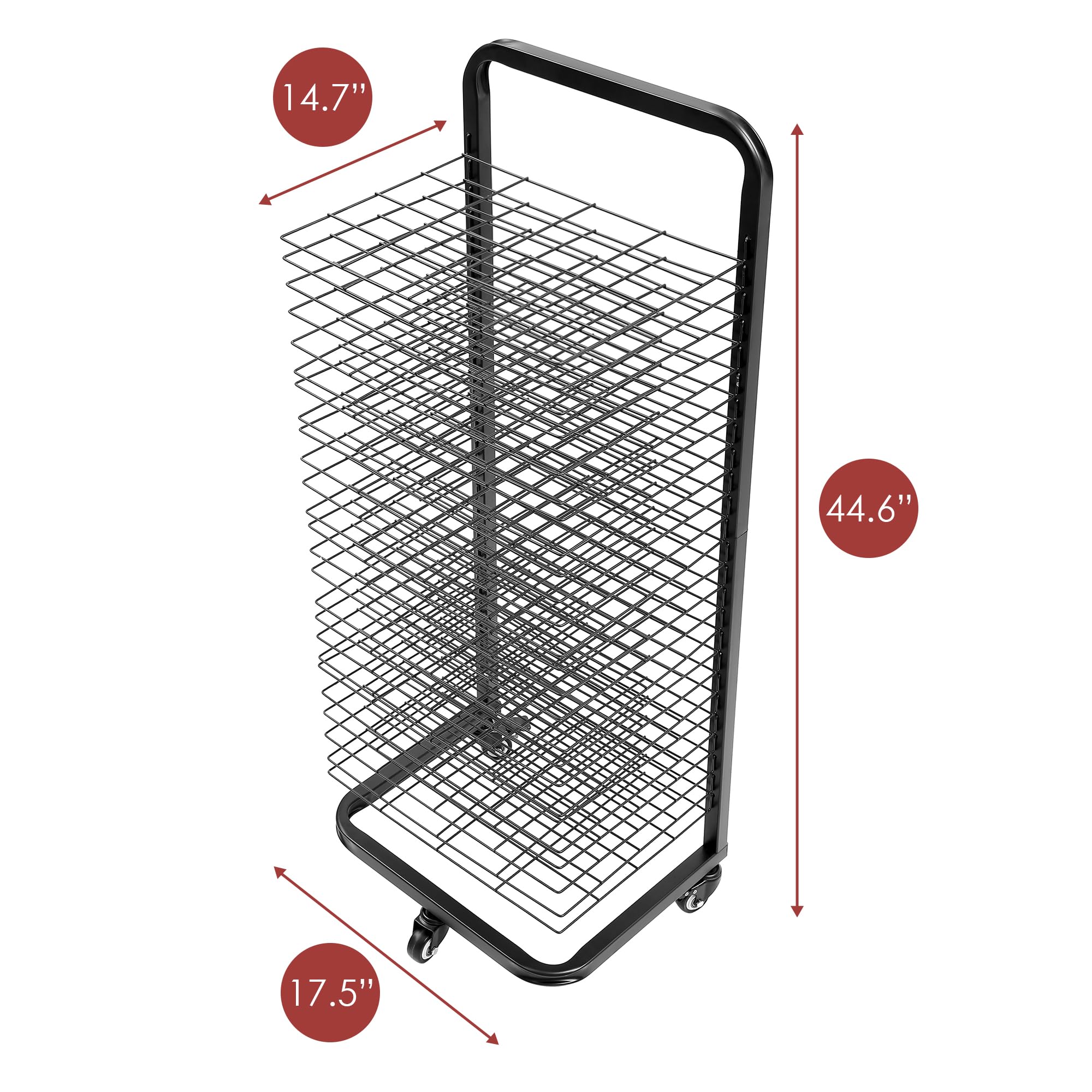 Houseables Art Drying Rack for Classroom, Art Storage Rack, 25 Shelf, 15”Lx18”Wx45”H, Locking Wheels, Metal, Black, Painting Drying Rack, Painting Rack, Paint Drying Rack, Paper Drying Rack for Art