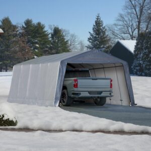 new yard 12 x 20 ft. heavy duty all-season carport canopy and portable garage shelter with steel frame and waterproof uv cover and zippered roll-up doors for cars, trucks, and suvs grey