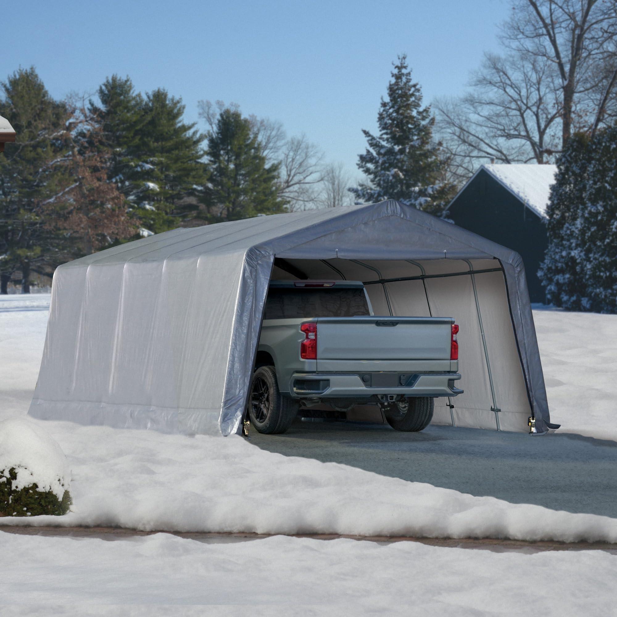 New Yard 12 x 20 ft. Heavy Duty All-Season Carport Canopy and Portable Garage Shelter with Steel Frame and Waterproof UV Cover and Zippered Roll-Up Doors for Cars, Trucks, and SUVs Grey