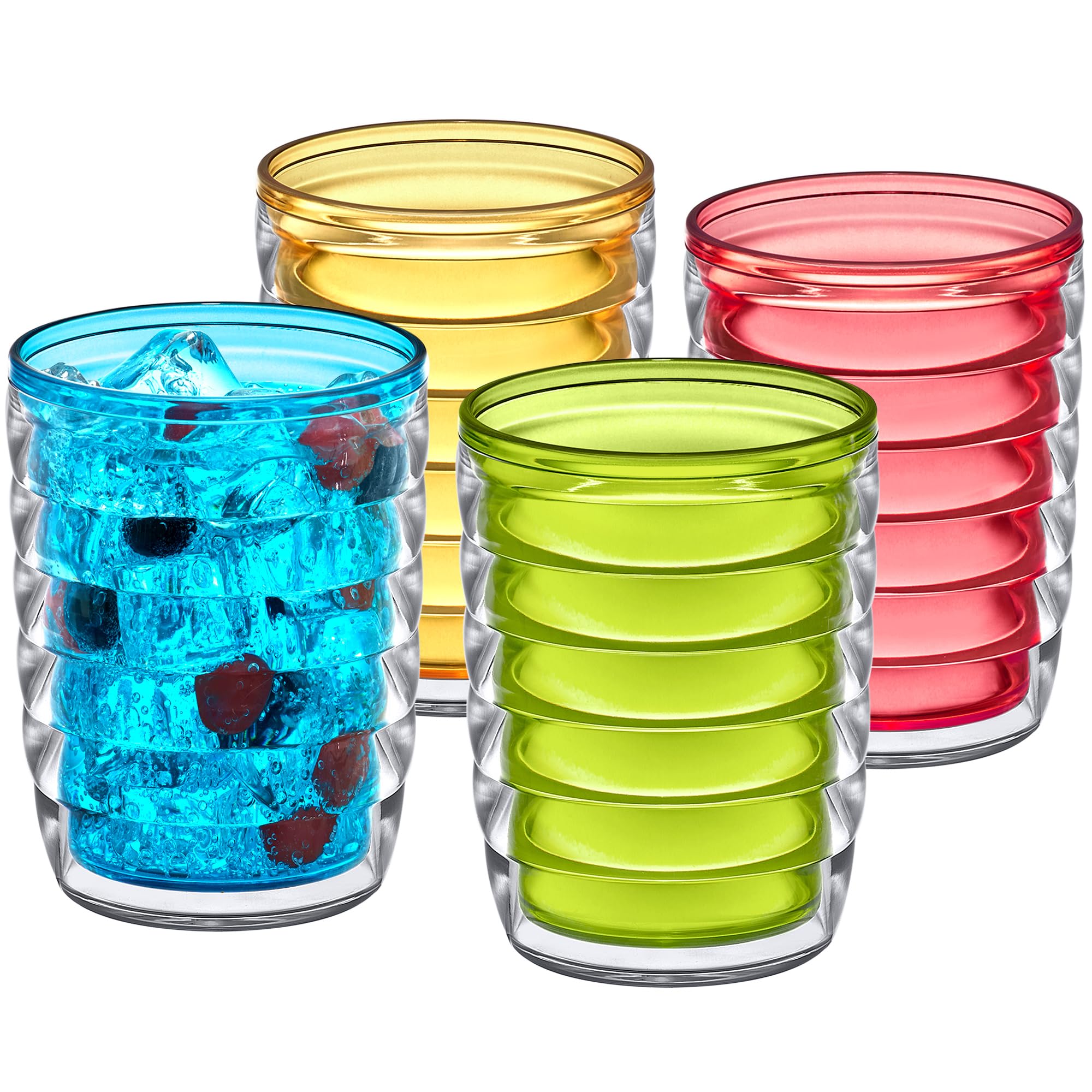 Amazing Abby - Arctic - 16-Ounce Insulated Plastic Tumblers (Set of 4), Double-Wall Plastic Drinking Glasses, Mixed-Color Reusable Plastic Cups, BPA-Free, Shatter-Proof, Dishwasher-Safe