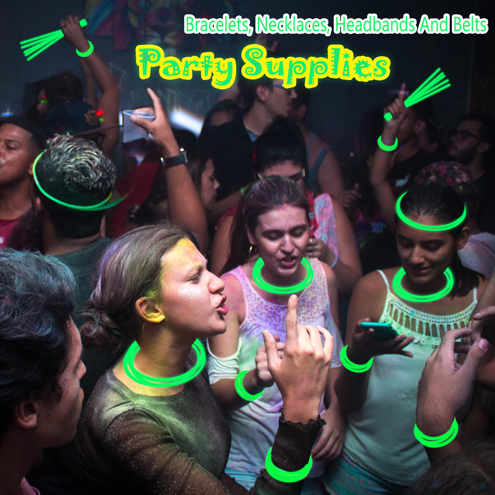 ILHSTY 100 pk 8'' Green Glow Sticks Glow Necklaces In The Dark Party Favors Supplies Bright GlowSticks Bulk for Birthday Easter Valentine Mardi Gras Christmas St. Patrick Halloween Party (Green*100)