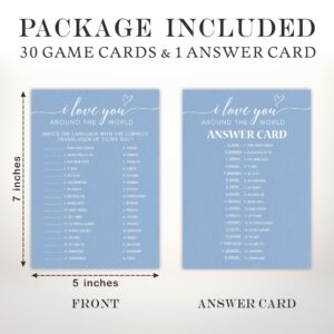 Bridal Shower Game Cards - I Love You Around The World - 30 Blue Theme Wedding Party Games Game Cards with 1 Answer Card, Engagement Party Game, Bridal Shower Decorations - B02