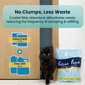 Feline Fresh Premium Crystal Cat Litter - Superior Odor Control, Absorbs 5X Faster, 99.9% Dust Free Low Tracking for Less Mess, Lasts up to 1 Month, 8.6 lbs (2 Pack of 4.3 lb Bags)