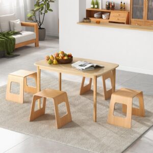 Julimoon Wood Stools Set of 4, Entrance Shoe Changing Stools with Anti-Skip Feet, Doorway Shoe Changing Stool with 330 LBS Weight Capacity, Stackable Stool for Small Spaces, Bathroom, Bedroom