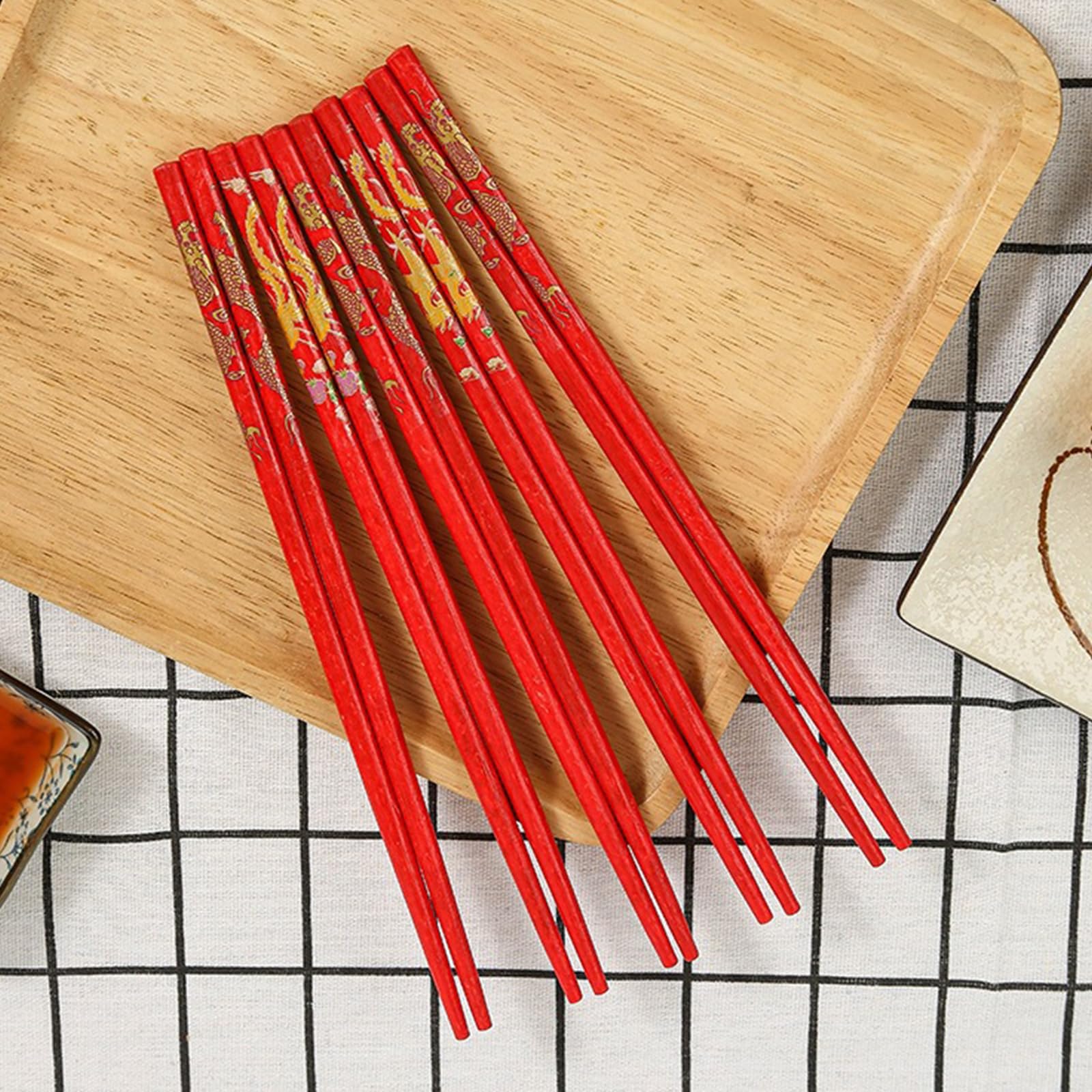 10 Pairs Bamboo Chopsticks Reusable For Wedding Party Ceremony, 24cm/9.45inch Chinese Natural Non-slip Chopsticks Dishwasher Safe, Lightweight Chopstick Set, "双喜”