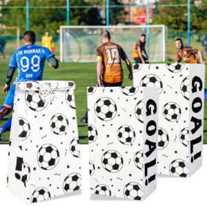 BLMHTWO 12 Pack Soccer Paper Bags Soccer Snack Bags with Stickers, Soccer Bags for Treats Soccer Gift Bags for Kids Party Favors Birthday Party Supplies