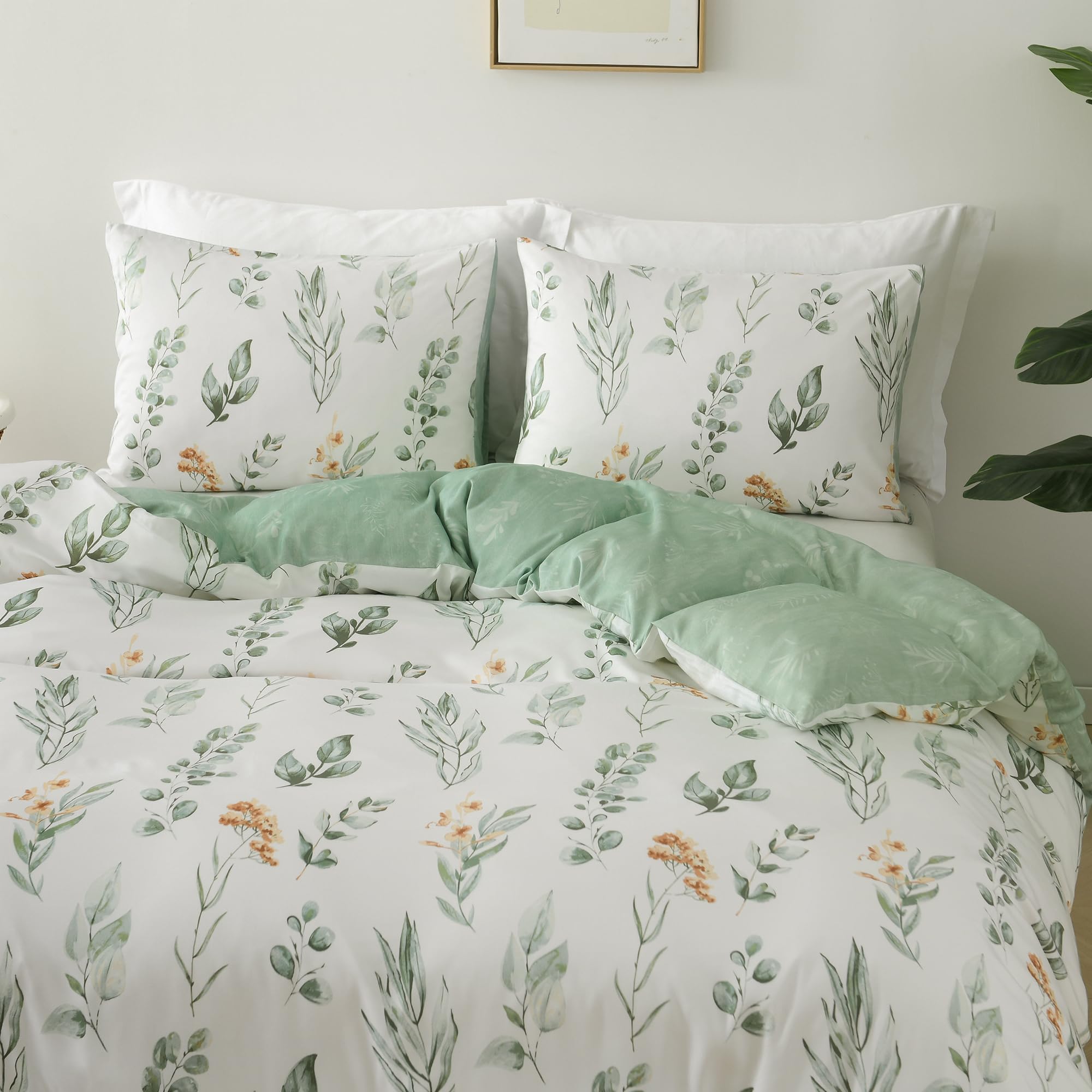 Reversible Floral Duvet Cover Set Queen Size with Button Closure, Corner Ties,1 Queen Duvet Cover 90"x90"&2 Pillowcases 20"x26"