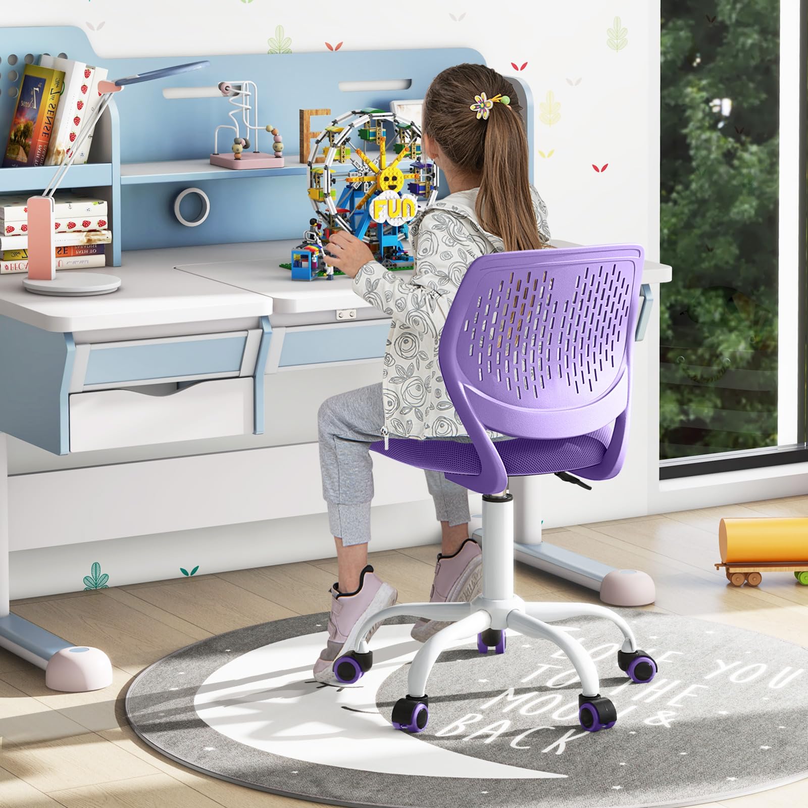 LUARANE Kids Desk Chair, Adjustable Swivel Chair for Children, Armless Mesh Task Study Chair with Lumbar Support, Adjustable Height, Universal Wheels, Rolling Computer Chair for Bedroom, Office