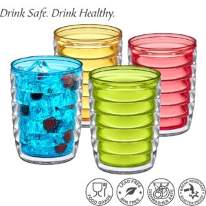 Amazing Abby - Arctic - 16-Ounce Insulated Plastic Tumblers (Set of 4), Double-Wall Plastic Drinking Glasses, Mixed-Color Reusable Plastic Cups, BPA-Free, Shatter-Proof, Dishwasher-Safe