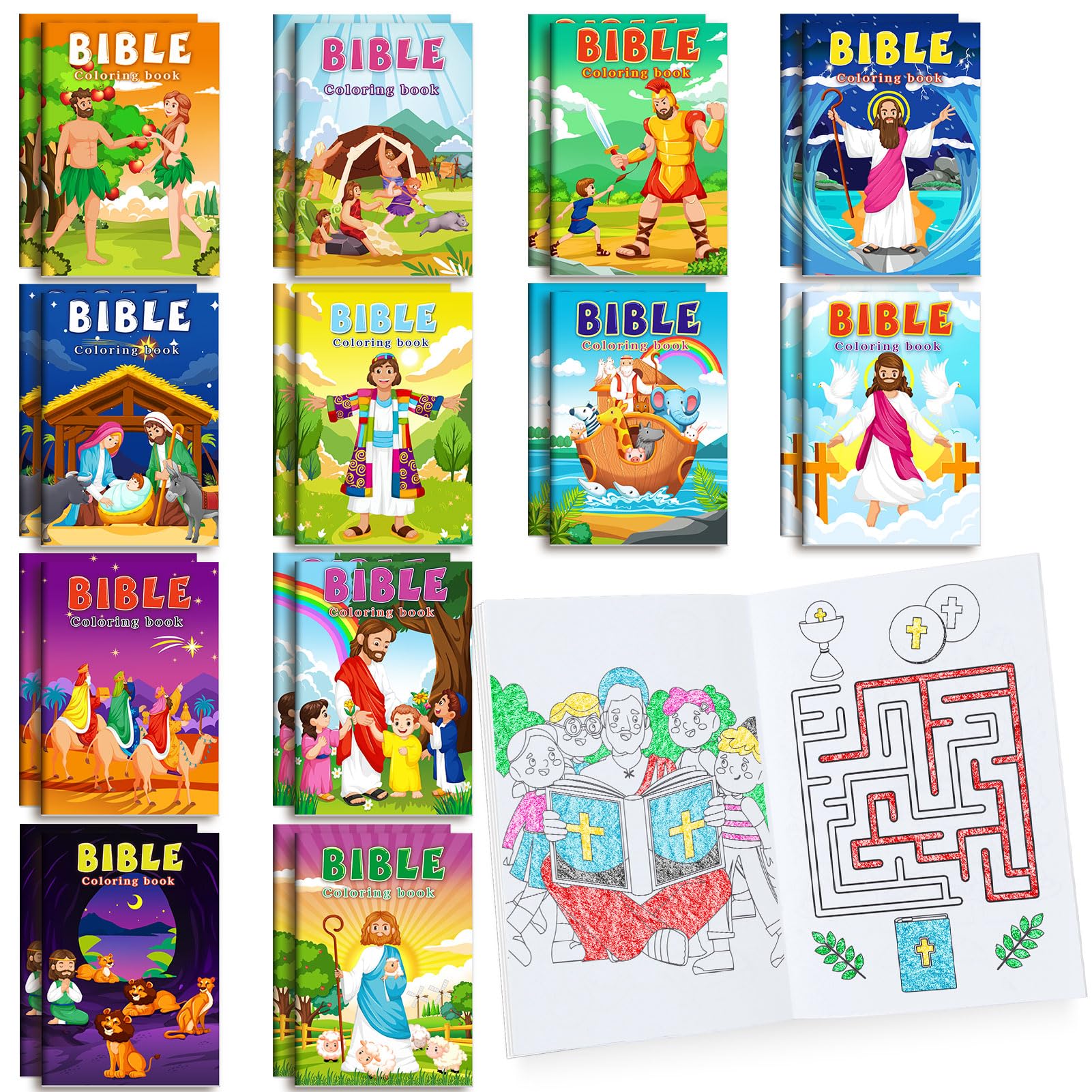 24 Pcs Christian Mini Coloring Books Kids Bible Verse Religious Small Drawing Book for Operation Christmas Child Bulk Sunday School Prizes Christian Party Favors Goodie Bag Activity Gifts Filler