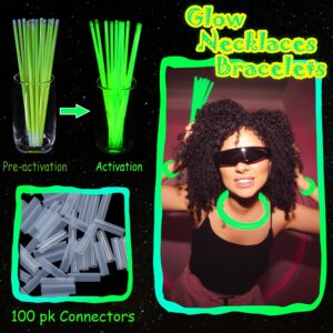 ILHSTY 100 pk 8'' Green Glow Sticks Glow Necklaces In The Dark Party Favors Supplies Bright GlowSticks Bulk for Birthday Easter Valentine Mardi Gras Christmas St. Patrick Halloween Party (Green*100)