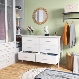 BOLUO White Dresser for Bedroom 6 Drawer, Wide Dresser TV Stand for 50" TV Dressers & Chests of Drawers Fabric Dresser for Closet Modern