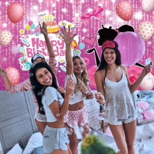 Princess Birthday Party Backdrop Photography Background Pink Party Banner for Girl Birthday Party Baby Shower Cake Table Decorations Happy Birthday Banner,71x45 inch