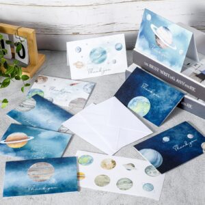 Geyoga 48 Pcs Space Thank You Cards with 48 Envelopes 48 Stickers First Trip Around the Sun Blank Cards Galaxy Planet Greeting Card Stars Moon Gratitude Cards for Baby Shower Birthday Christmas Gift