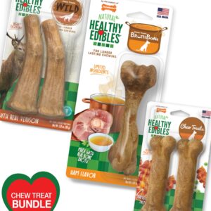 Nylabone Healthy Edibles Natural Dog Chews Long Lasting Ham, Bacon, & Venison Flavor Treats for Dogs, Medium (5 Count)