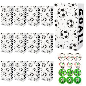 blmhtwo 12 pack soccer paper bags soccer snack bags with stickers, soccer bags for treats soccer gift bags for kids party favors birthday party supplies